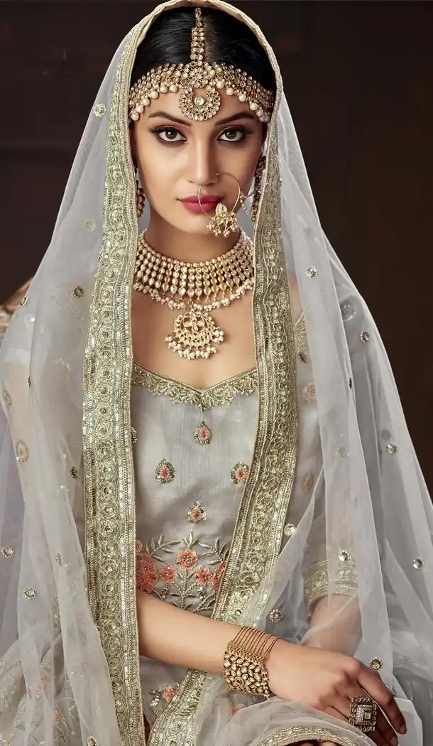 Silver Color Organza Silk Bridel Wear Designer Lehenga Choli - 416950840