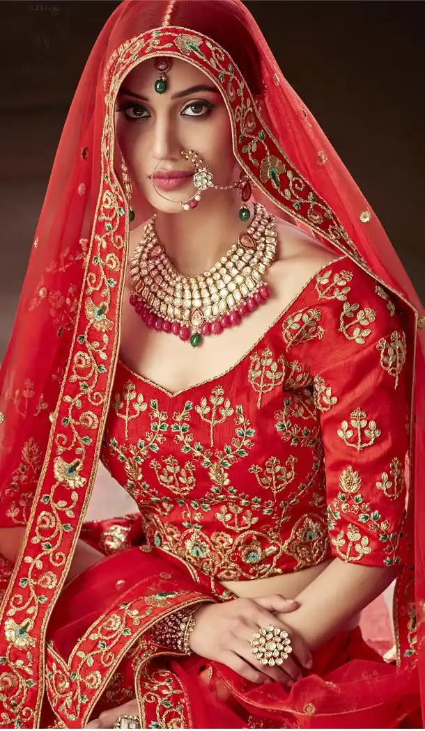 Red Color Pure Soft Silk Bridel Wear Designer Lehenga Choli - 416950843