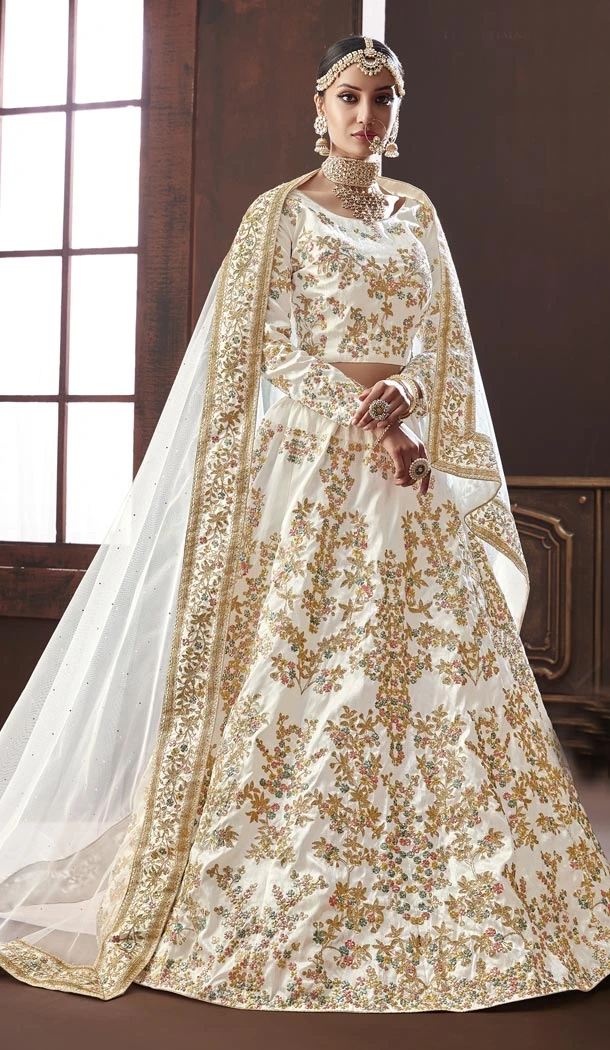 White Color Pure Soft Silk Bridel Wear Designer Lehenga Choli - 416950844