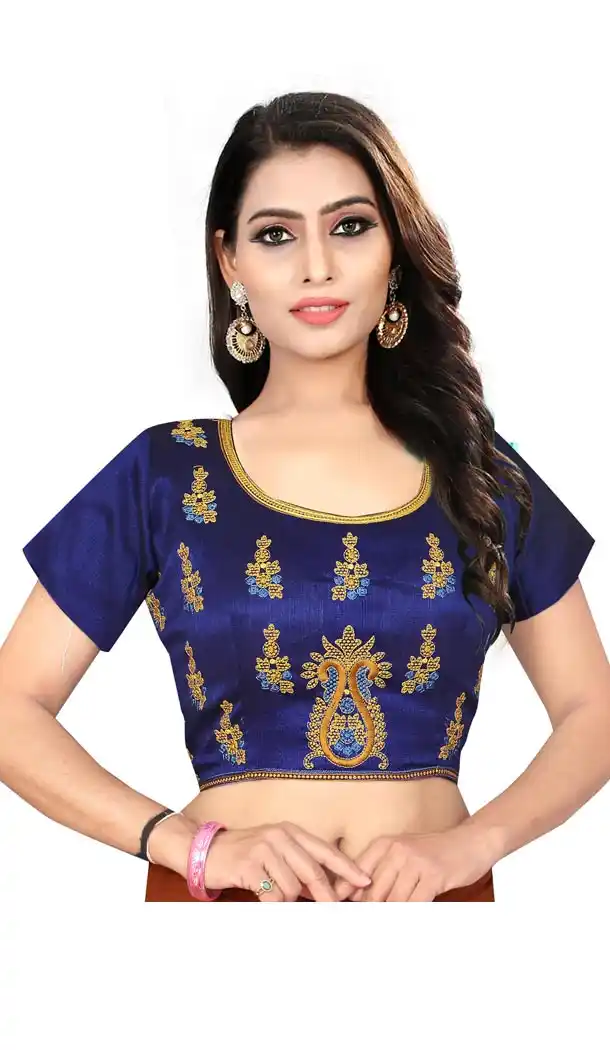 Blue Color Silk Color Designer Plus Size Readymade Blouse - 417950944