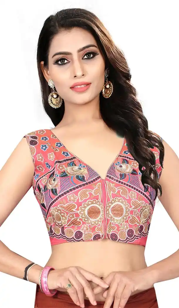 Pink Color Silk Color Designer Plus Size Readymade Blouse