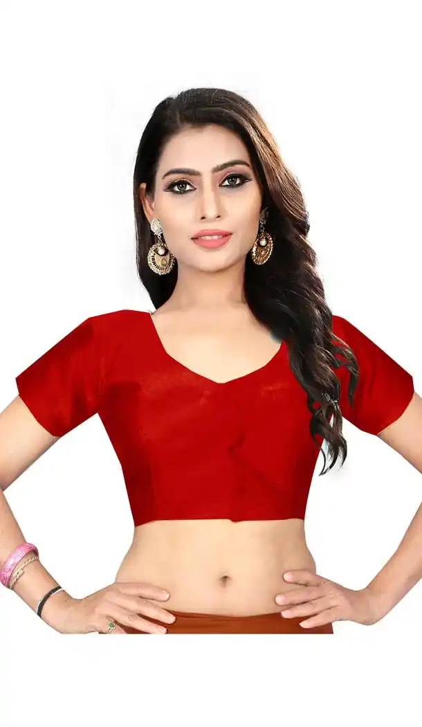 Red Color Silk Color Designer Plus Size Readymade Blouse - 417950949