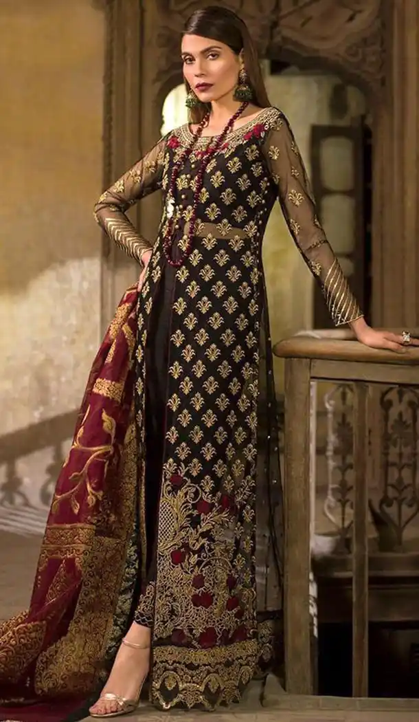 Maroon Color Net Party Embroidery Straight Pant Suit - 418150956