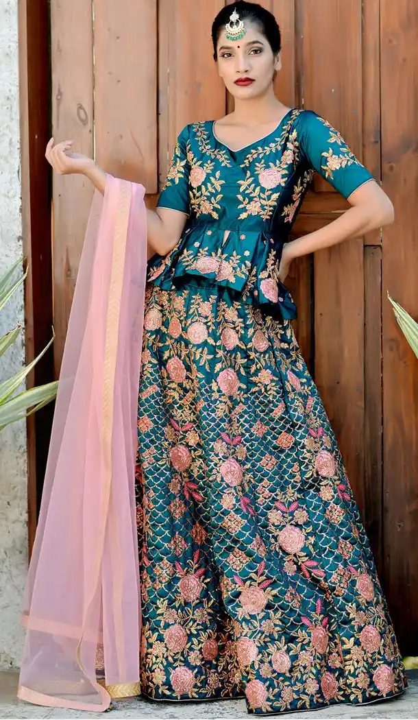 Majesty Cerulean Color Satin Silk Designer Heavy Wedding Wear Lehenga Choli - 420051153
