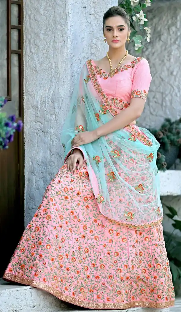 Tantalizing Pink Color Silk Designer Heavy Wedding Wear Lehenga Choli - 420051155