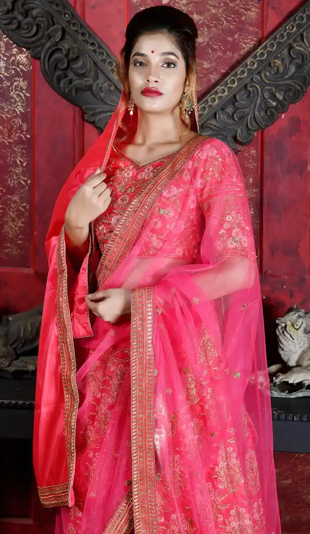 Deep Pink Color Silk Designer Heavy Wedding Wear Lehenga Choli - 420051157