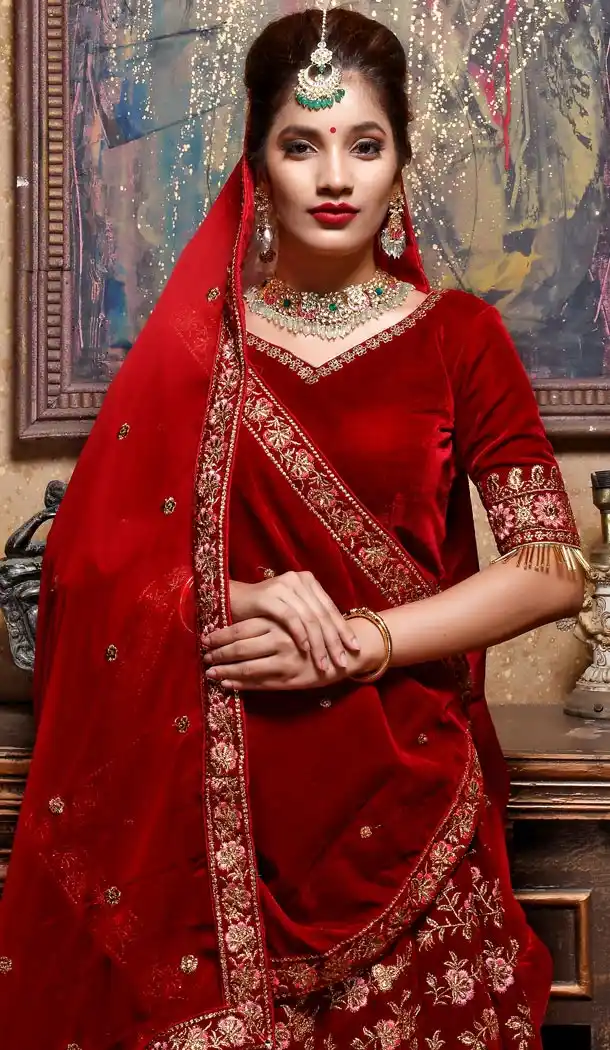 Maroon Color Velvet Designer Heavy Wedding Wear Lehenga Choli - 420051158