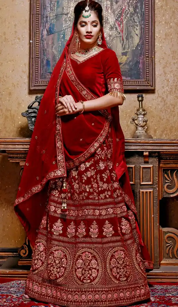 Maroon Color Velvet Designer Heavy Wedding Wear Lehenga Choli - 420051158