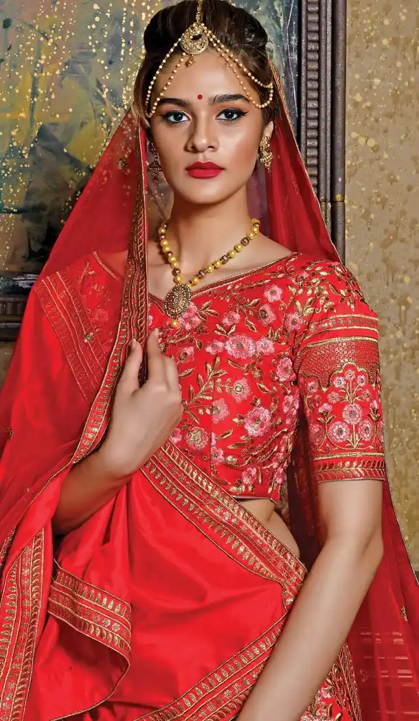 Red Color Silk Designer Heavy Wedding Wear Lehenga Choli - 420051159