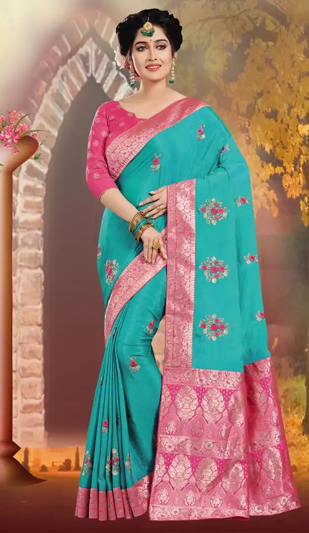 Blue Color Silk Traditional Wear Sarees Blouse - 419151046