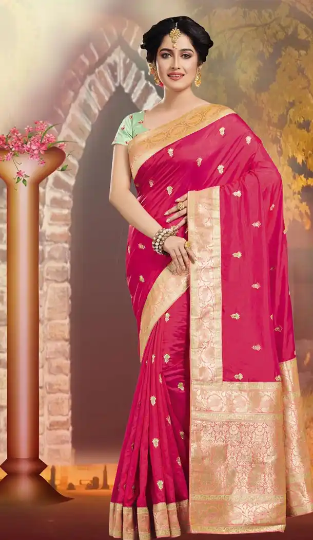 Pink Color Silk Traditional Wear Sarees Blouse - 419151047