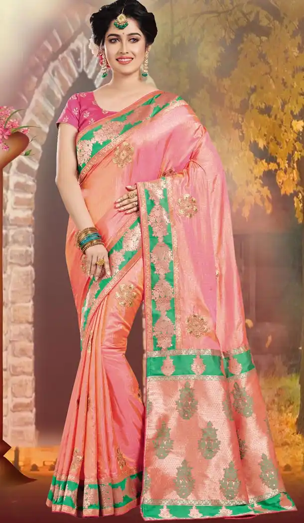 Peach Color Silk Traditional Wear Sarees Blouse