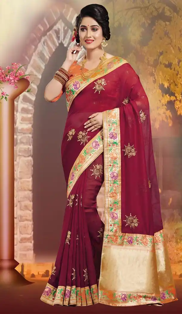 Maroon Color Silk Traditional Wear Sarees Blouse - 419151050