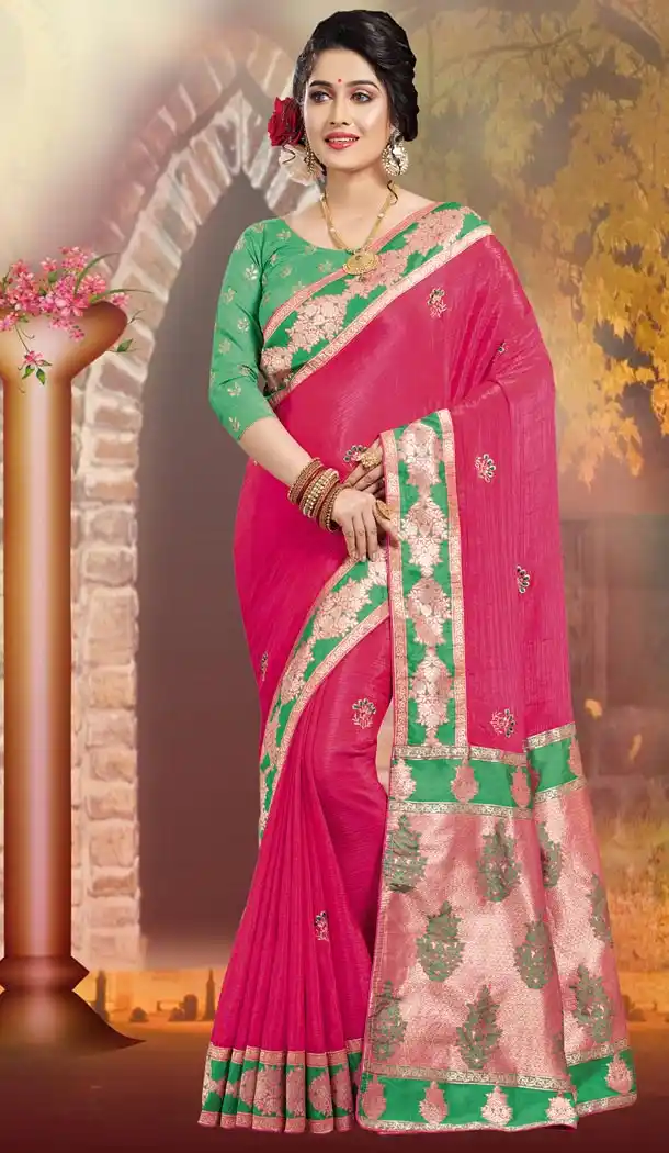 Pink Color Silk Traditional Wear Sarees Blouse - 419151052