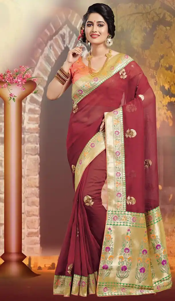 Maroon Color Silk Traditional Wear Sarees Blouse - 419151053