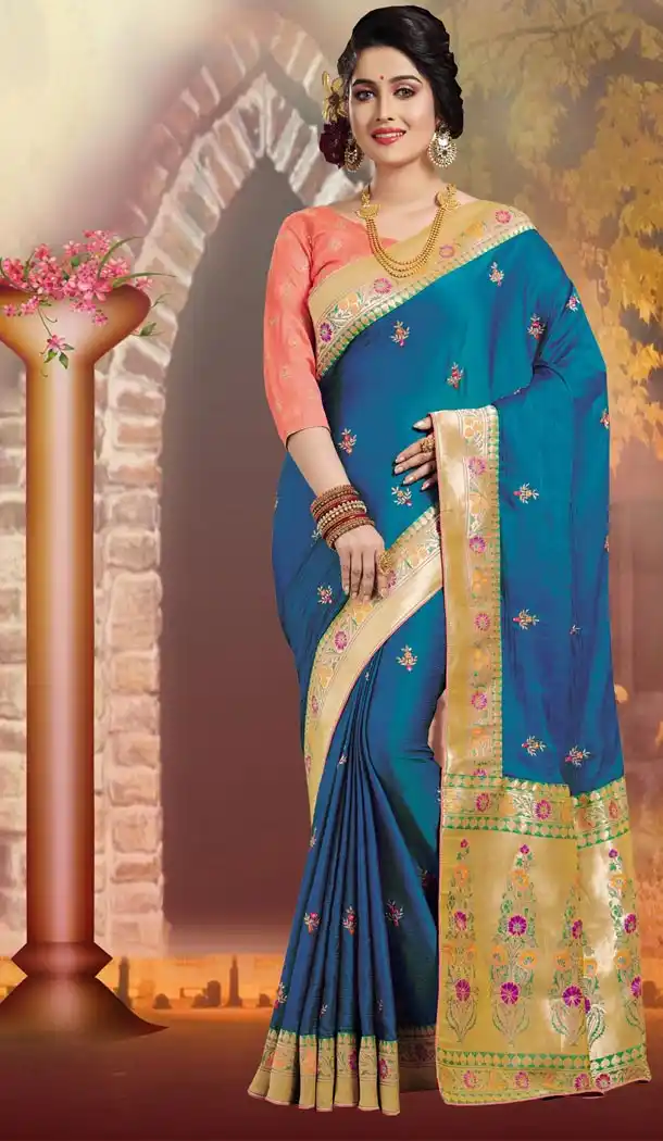 Blue Color Silk Traditional Wear Sarees Blouse - 419151054