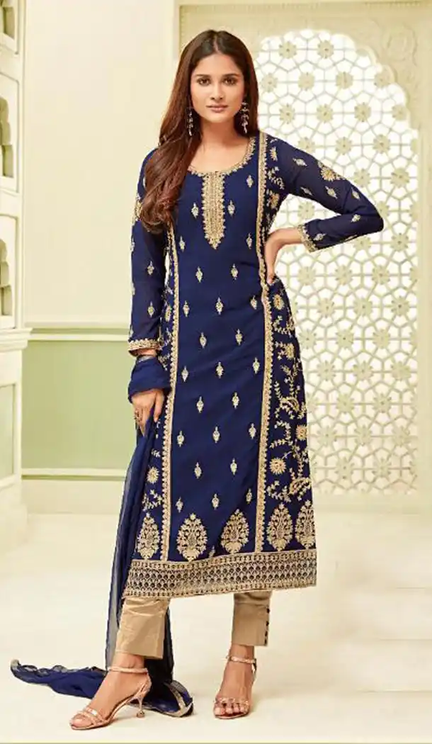 Blue Color Georgette Evening Wear Party Wear Salwar Kameez - 418050951