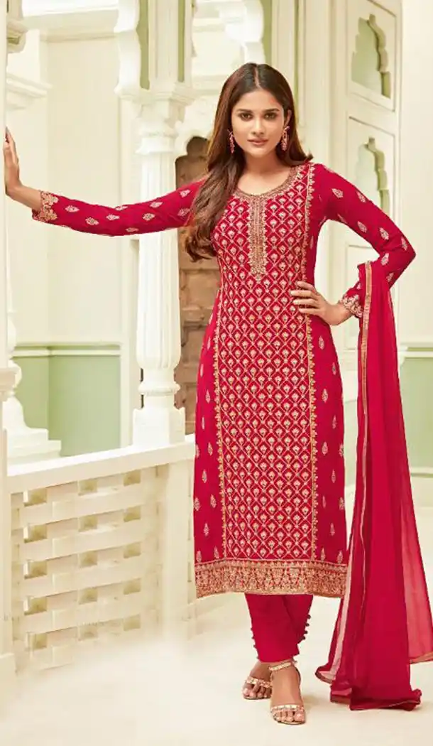 Red Color Georgette Evening Wear Party Wear Salwar Kameez - 418050952