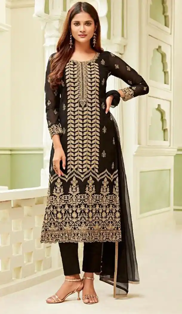 Black Color Georgette Evening Wear Party Wear Salwar Kameez - 418050953