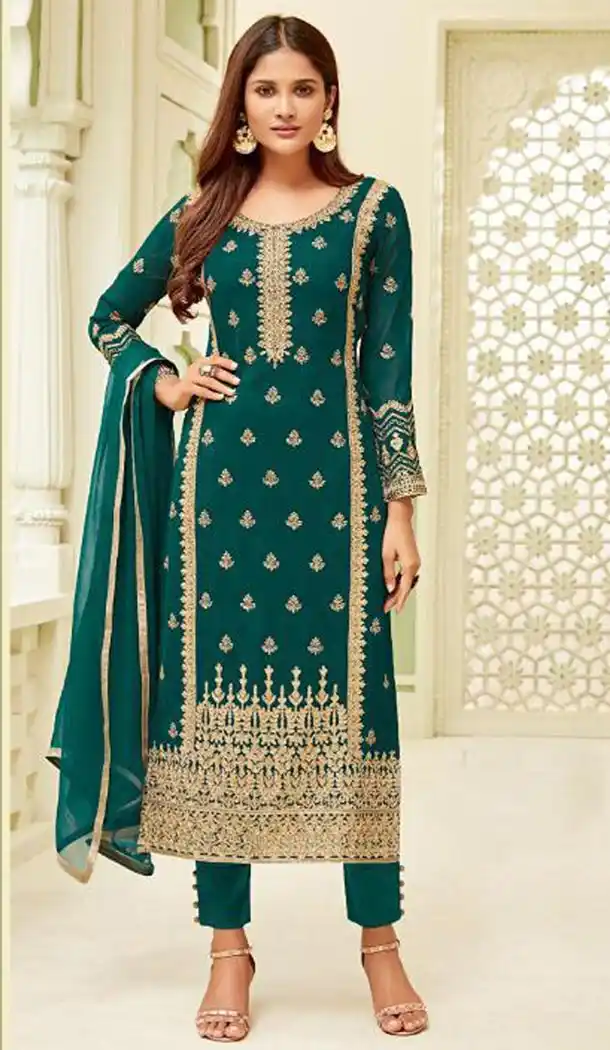 Peacock Blue Color Georgette Evening Wear Party Wear Salwar Kameez - 418050954