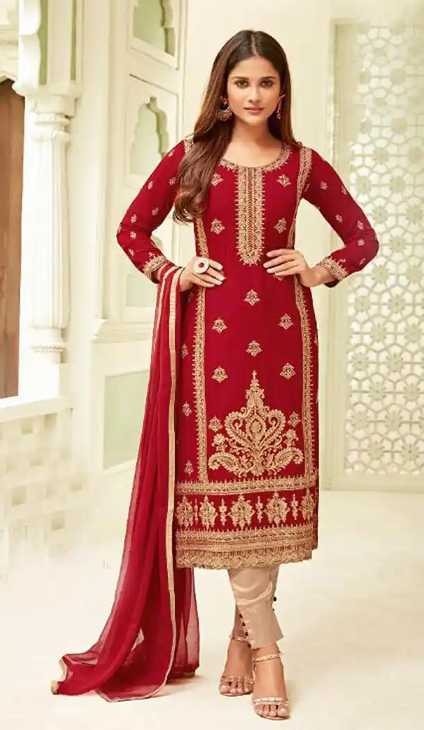 Maroon Color Georgette Evening Wear Party Wear Salwar Kameez - 418050955