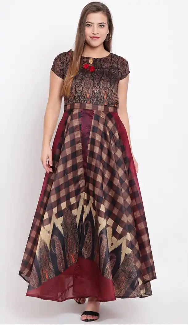 Black Color Cotton Blend Party Wear Long Readymade Kurtis For Girls - 418550978