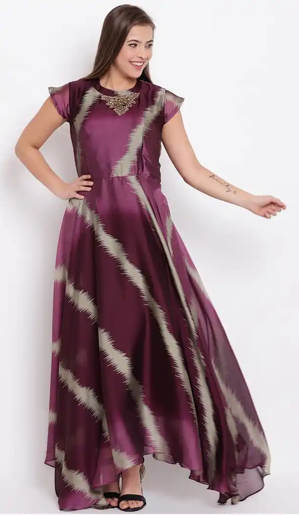 Purple Color Georgette Party Wear Long Readymade Kurtis For Girls - 418550983