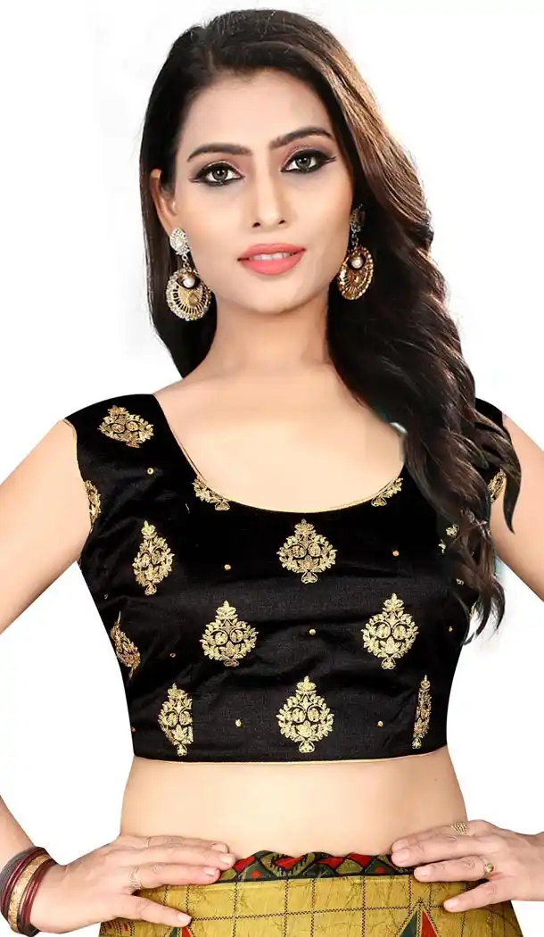 Black Color Silk Sleeve Less Party Wear Readymade Blouse - 418850996