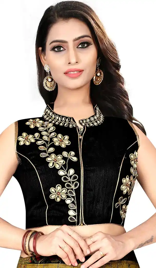 Charming Black Color Silk Sleeve Less Party Wear Readymade Blouse - 418850997