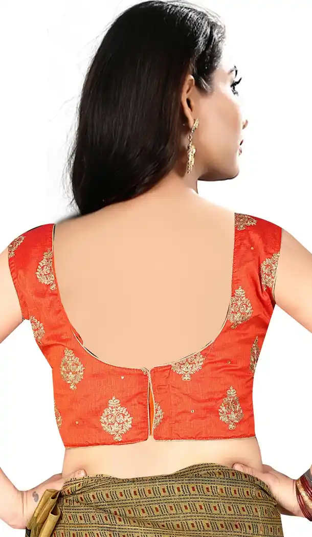 Orange Color Silk Sleeve Less Party Wear Readymade Blouse - 418850998