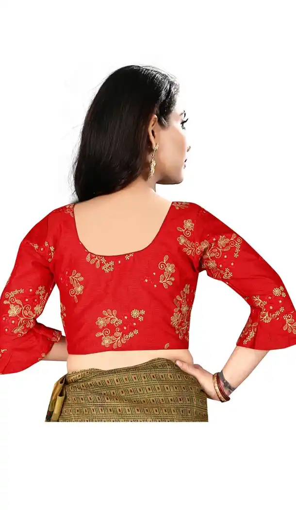 Red Color Silk 3/4 Sleeve Party Wear Readymade Blouse - 418851000