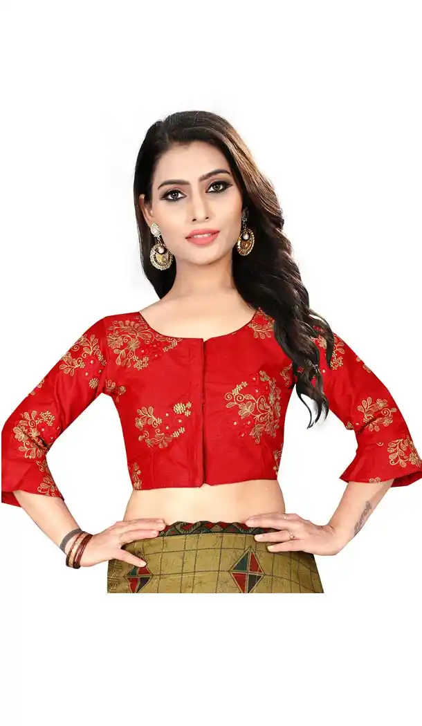 Red Color Silk 3/4 Sleeve Party Wear Readymade Blouse - 418851000