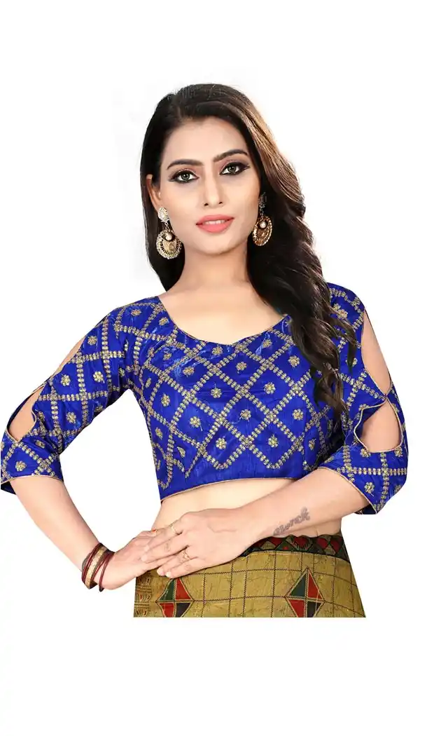 Blue Color Silk 3/4 Sleeve Party Wear Readymade Blouse - 418851002