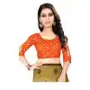 Party Wear Readymade Blouse in Orange Silk 3/4 Sleeve - 418851003