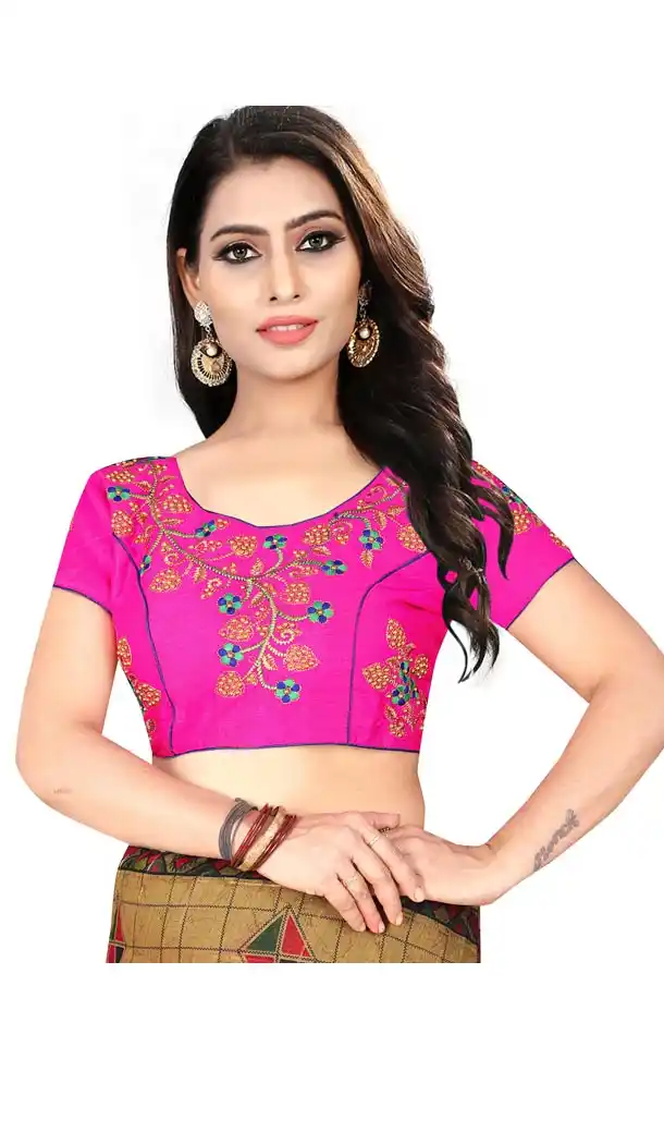 Rani Color Silk Short Sleeve Party Wear Readymade Blouse - 418851006