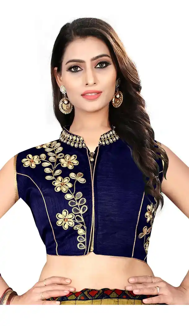 Blue Color Silk Sleeve Less Party Wear Readymade Blouse - 418851012