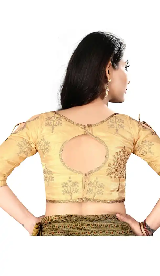 Fancy Chiku Color Silk 3/4 Sleeve Party Wear Readymade Blouse - 418851017