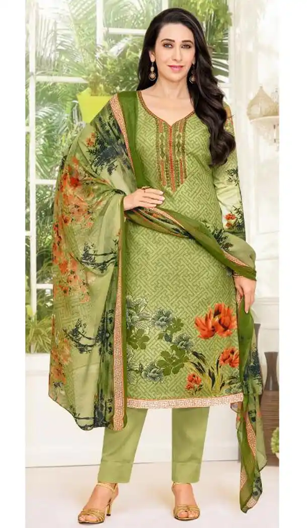 Bollywood Celebrity Karishma Kapoor Pale Green Color Pure Jaam Satin Salwar Kameez - 419651108