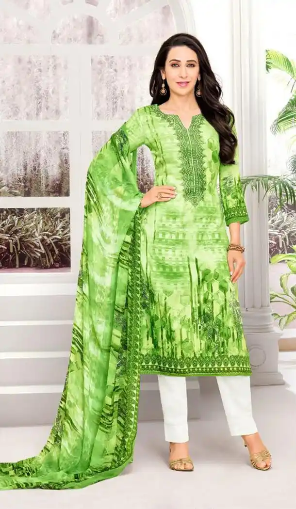 Bollywood Celebrity Karishma Kapoor Pale green Color Pure Jaam Satin Salwar Kameez - 419651110