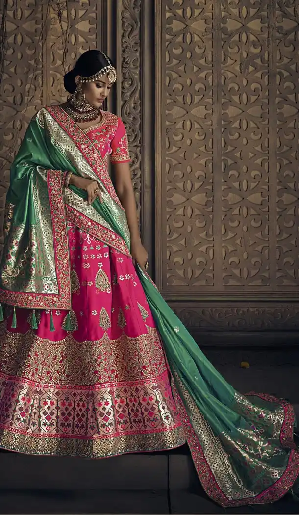 Stylish Rani Color Banarasi Silk Bridel Wedding Chaniya Choli - 420851244