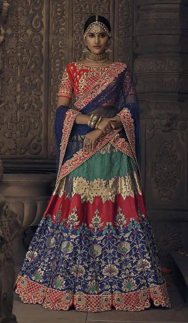 Navy Blue Color Banarasi Silk Bridel Wedding Chaniya Choli - 420851247