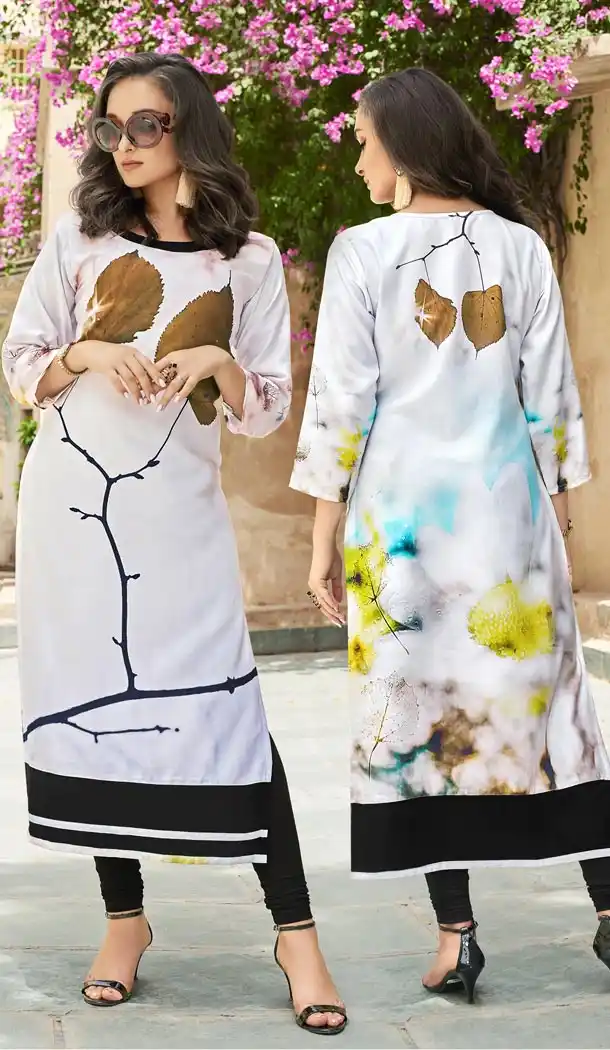 Attractive Off White Color Poly Rayon Party Wear Readymade Kurti - 418951020