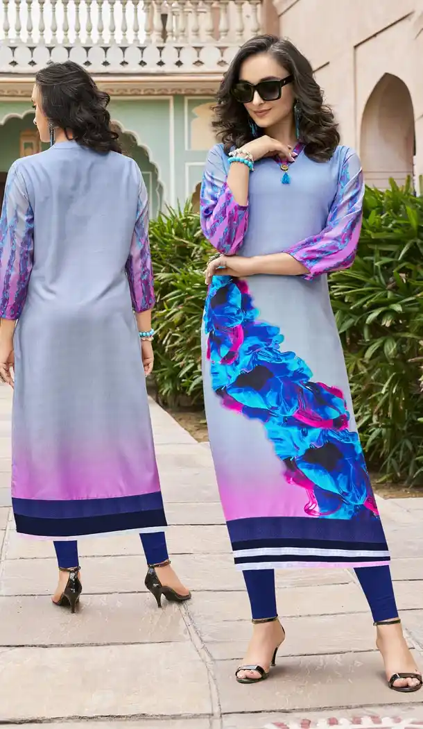 Exquisite Blue Color Poly Rayon Party Wear Readymade Kurti - 418951021