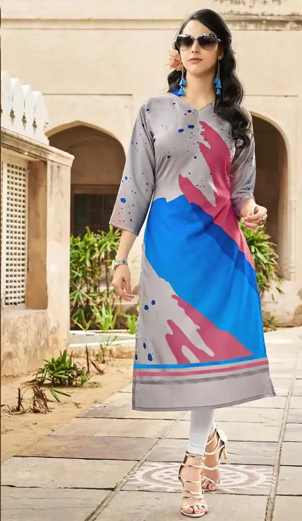 Chic Silver Color Poly Rayon Party Wear Readymade Kurti - 418951024