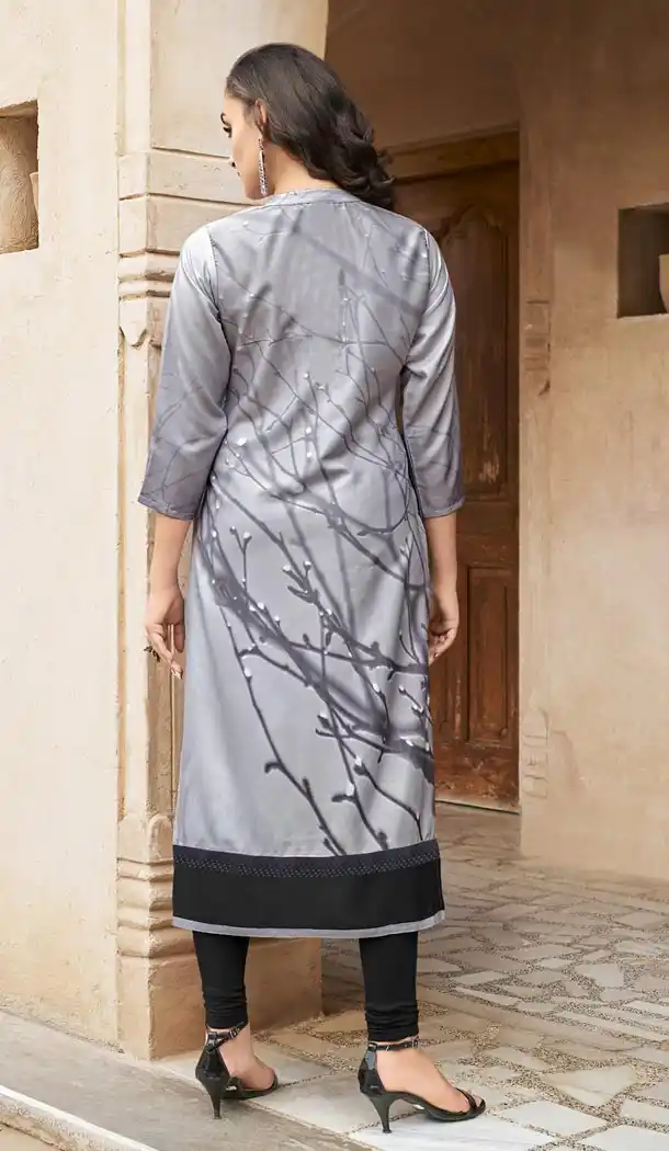 Charming Silver Color Poly Rayon Party Wear Readymade Kurti - 418951025