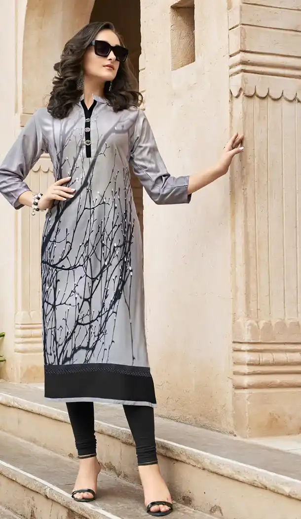 Charming Silver Color Poly Rayon Party Wear Readymade Kurti - 418951025