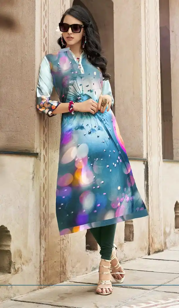 Charming Multi Color Poly Rayon Party Wear Readymade Kurti - 418951027