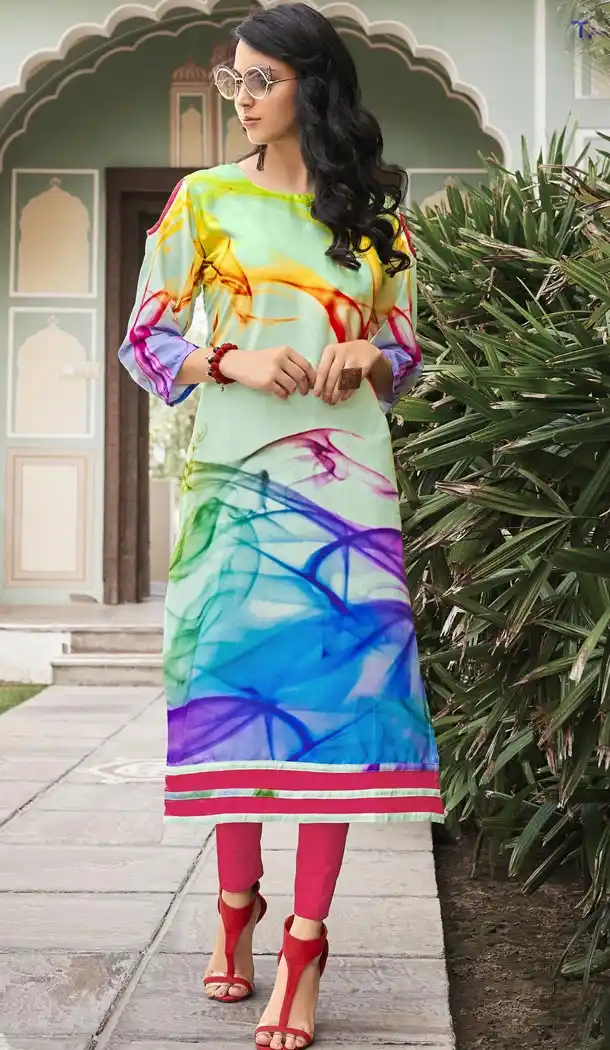 Aquamarine Color Poly Rayon Party Wear Readymade Kurti - 418951029