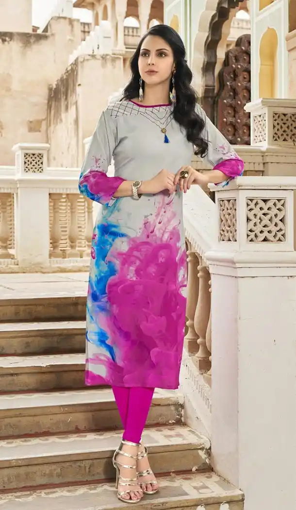 Fancy Grey Color Poly Rayon Party Wear Readymade Kurti - 418951030