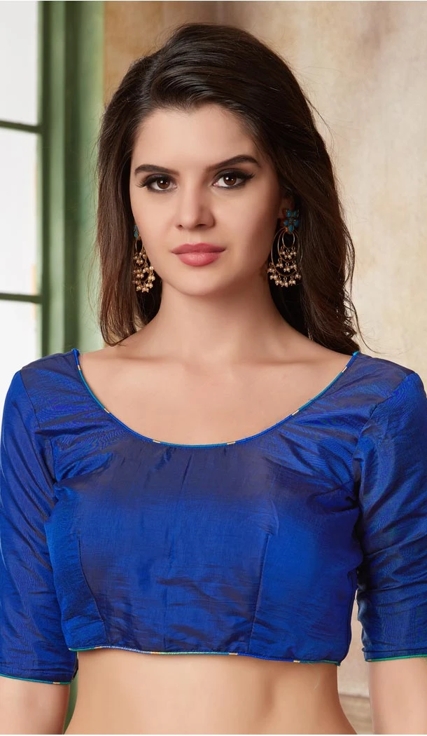 Blue Color Two Ton Silk Party Wear Round Nack Readymade Blouse - 3543105